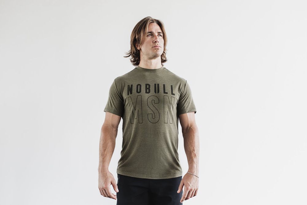 NOBULL Men's (Madison) Tee - Army Green - Ireland (9763VZCWX)
